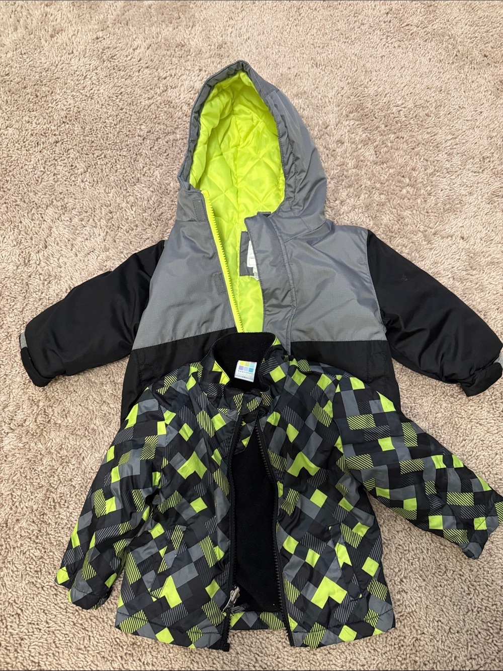 healthtex Baby Quilted Jacket in Neon Lime and Gray Trim size 12M